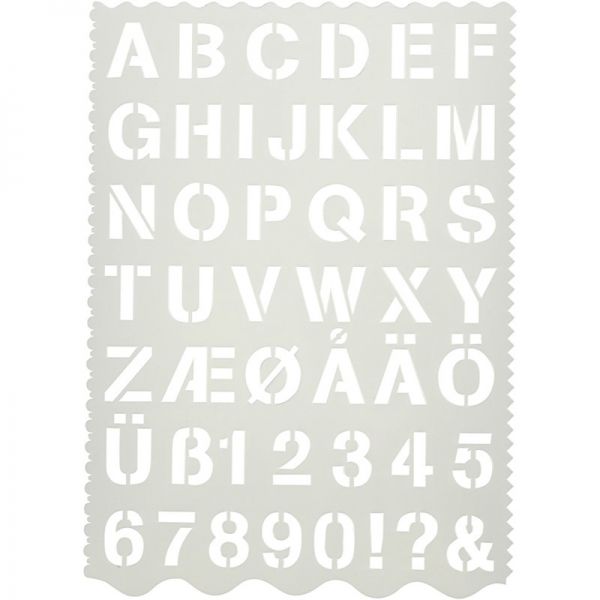 Stencil, Schablon, A till Ö, Alfabet, ÅÄÖ, Siffror, 0 till 9, A4,