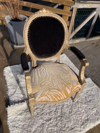 Eleganta stolar i svart och zebra samt med gulddetajer