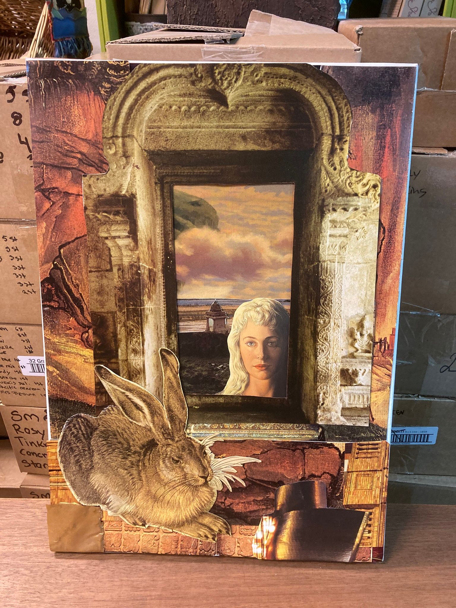 färg, akryl, collage, mixed media, penslar, bilder, böcker, tidningar