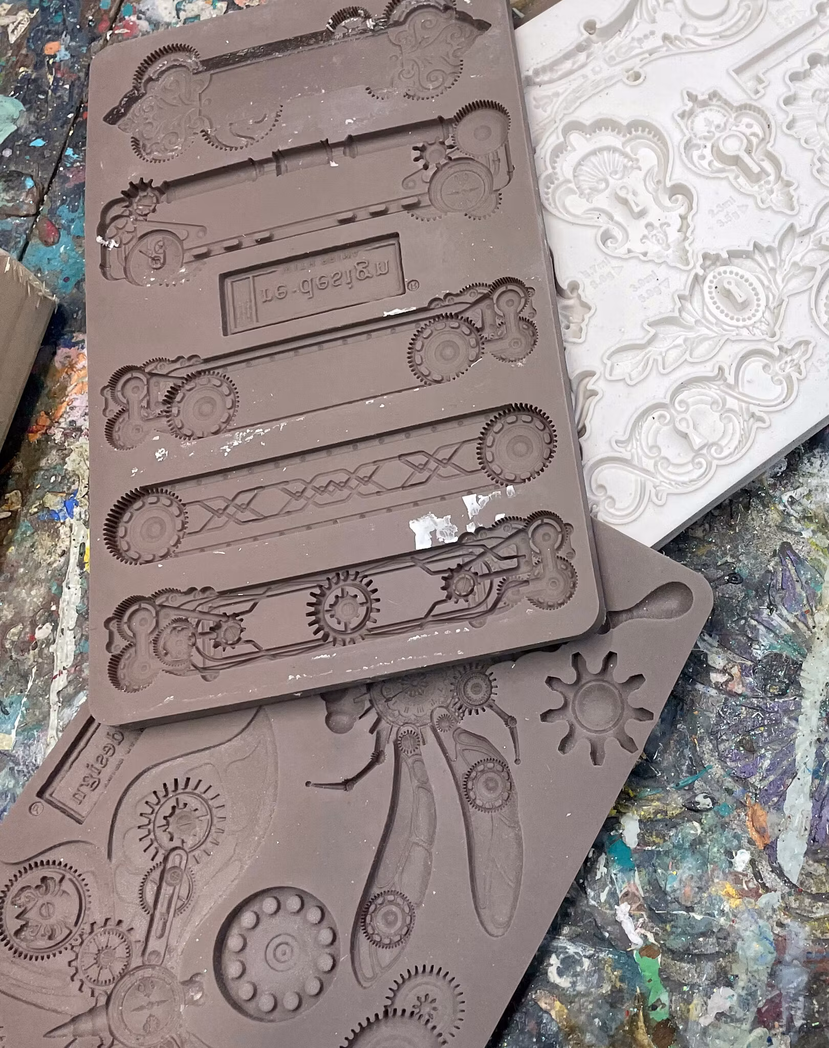 steampunk, silikonformar, moulds, lera, smältlim