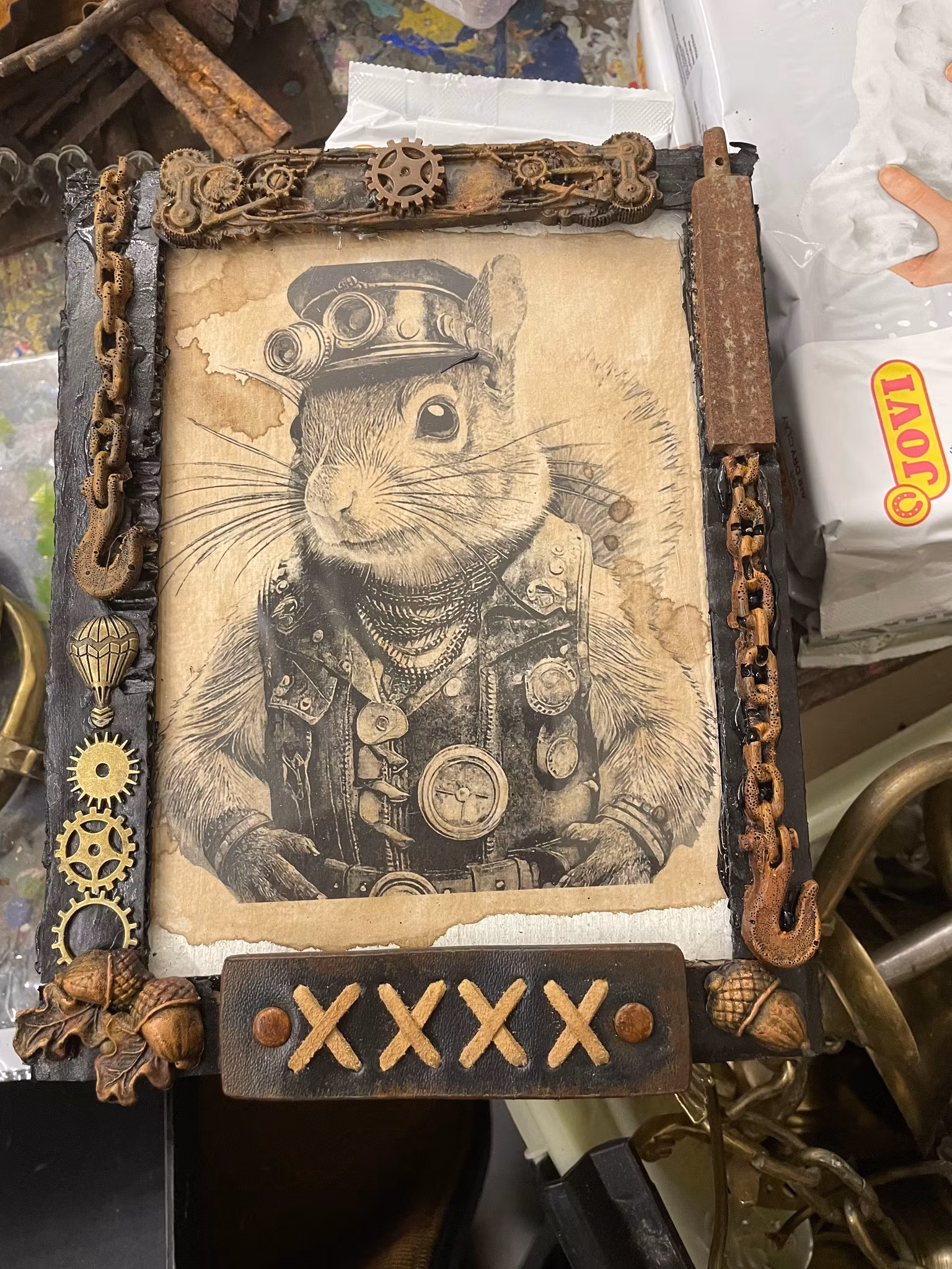 Steampunk unika tavlor olika motiv med steampunktema Ekorre, flygare, glasögon, rost