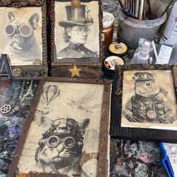 Unik Steampunk-tavla Katt