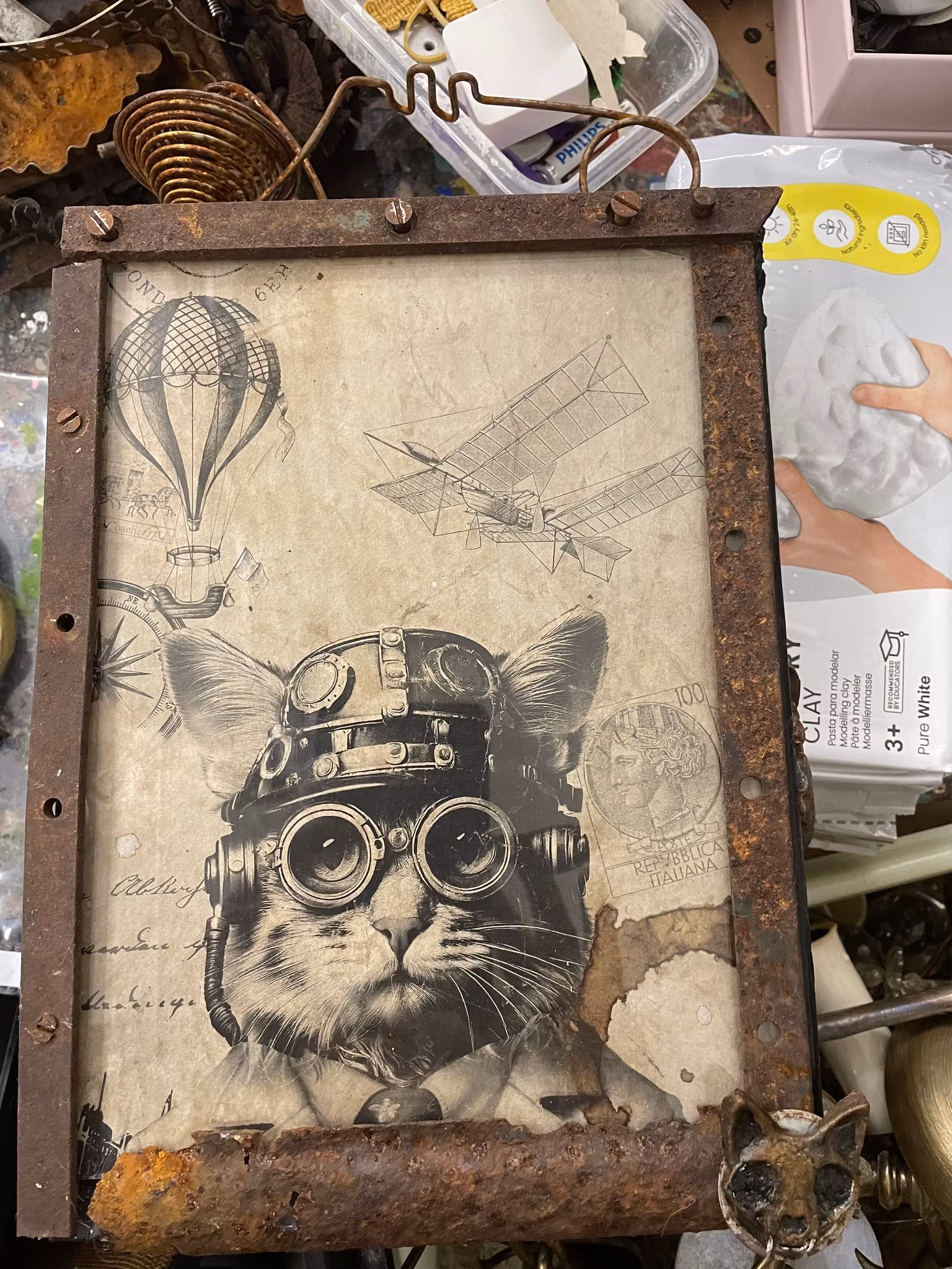 Steampunk unika tavlor olika motiv med steampunktema katt luftballong flygare