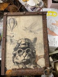 Unik Steampunk-tavla Katt