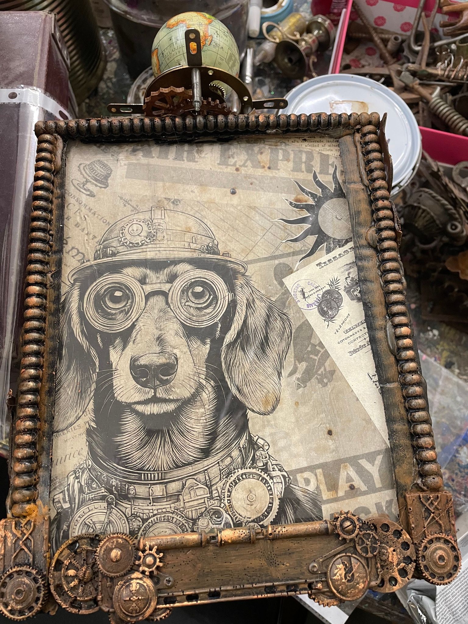 Steampunk unika tavlor olika motiv med steampunktema tax jordglob flygare
