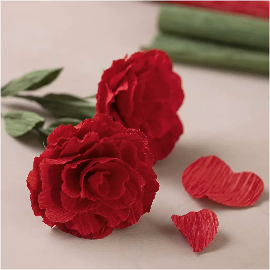 Kräppapper Röd Ros    Mini DIY Kit, blommor, blomstjälkar,