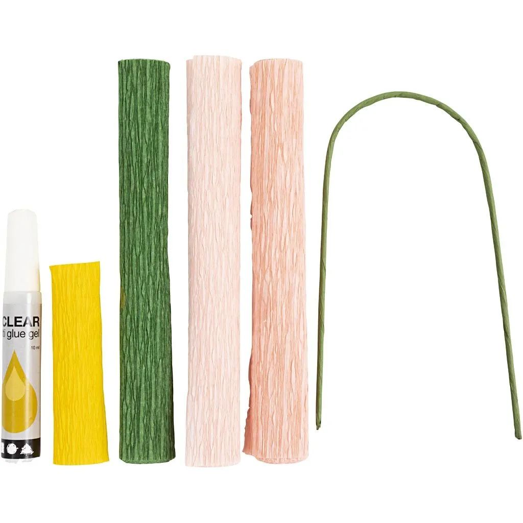 Kräppapper  Rosa Pion  Mini DIY Kit, QR-kod, superlim