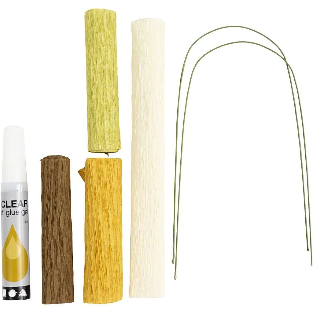 Kräppapper, Magnolia, kvist, Mini DIY Kit, vita blommor,