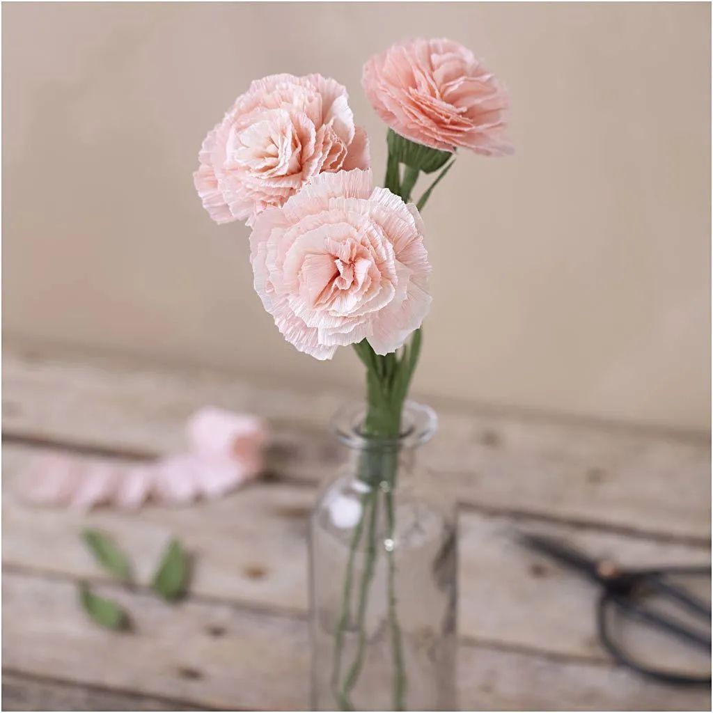 Kräppapper, Nejlikor, Mini DIY Kit, rosa, blomma,