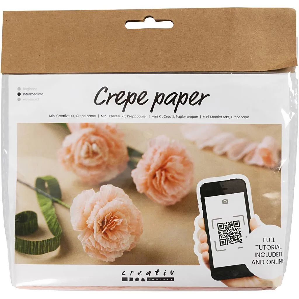 Kräppapper, Nejlikor, Mini DIY Kit, rosa, blomma, superlim, framsida, mobil