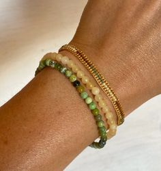 Armband miyuki pärlor guld/grön/creme/brun