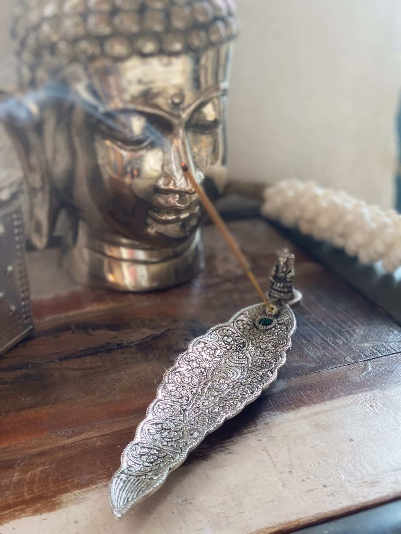 Rökelsehållare blad silver Ganesha