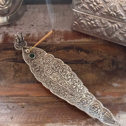 Rökelsehållare blad silver Ganesha