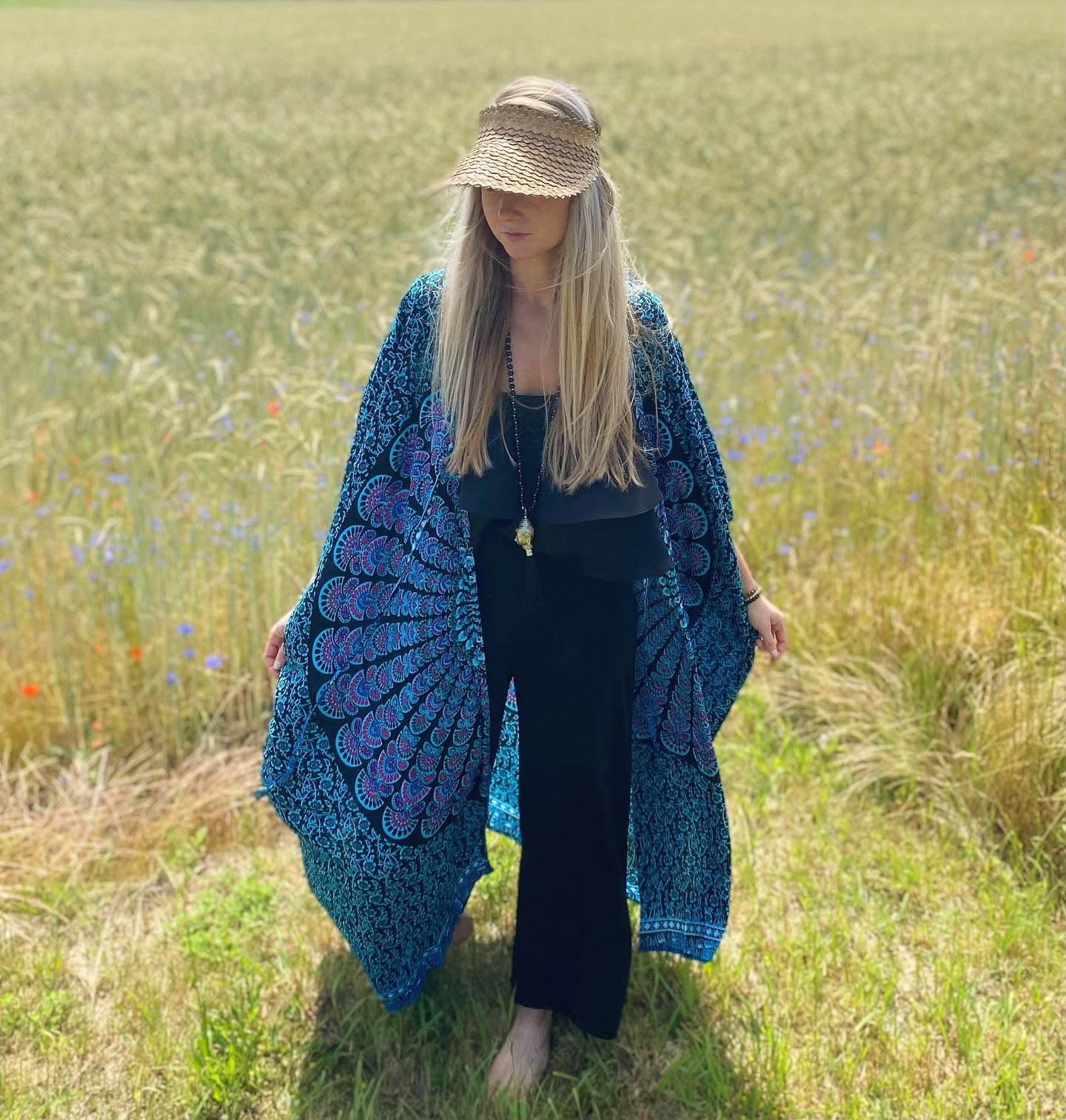 Mandala kaftan svart/turkos