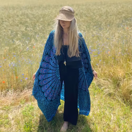 Mandala kaftan svart/turkos