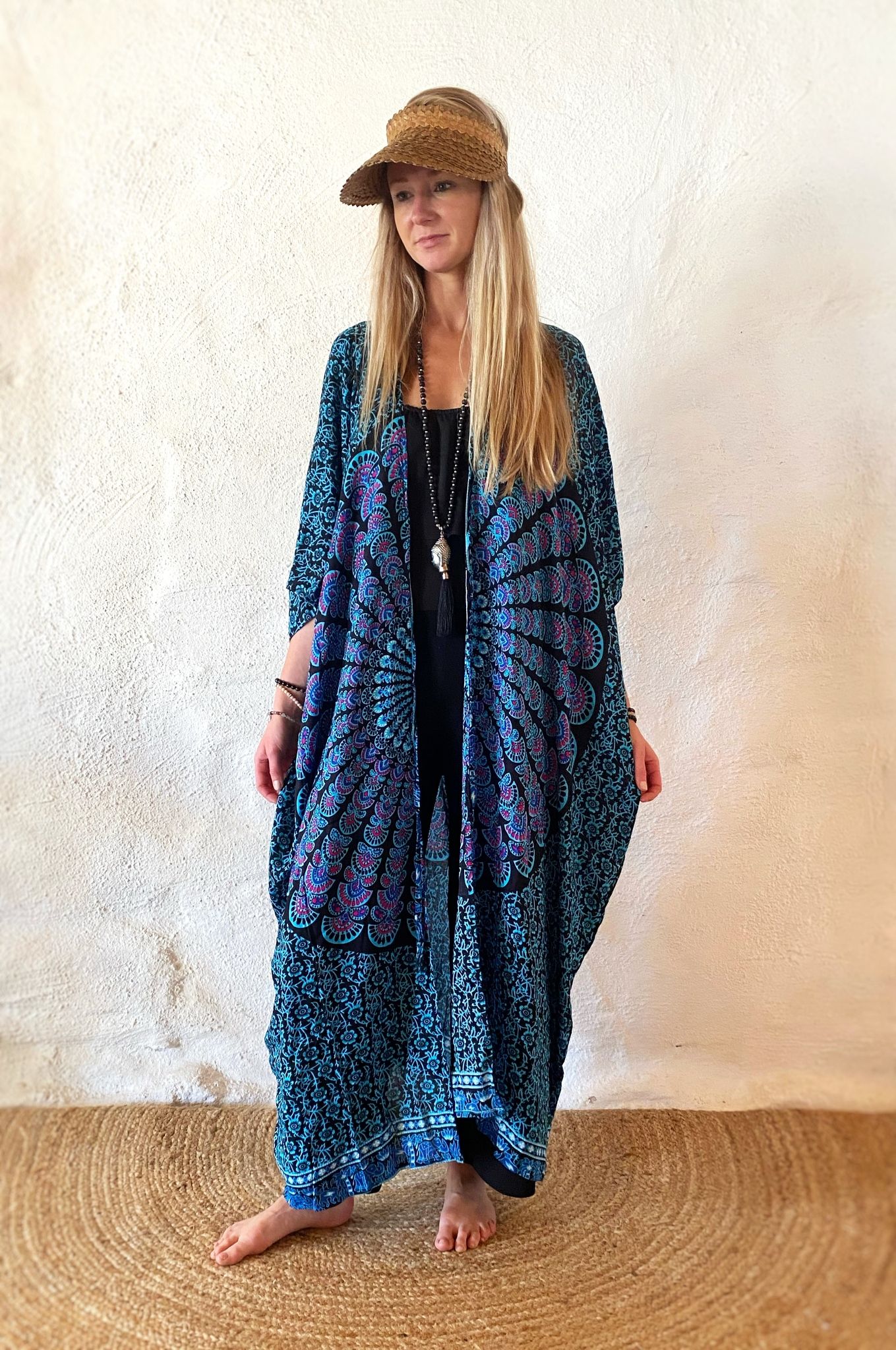 Mandala kaftan svart/turkos