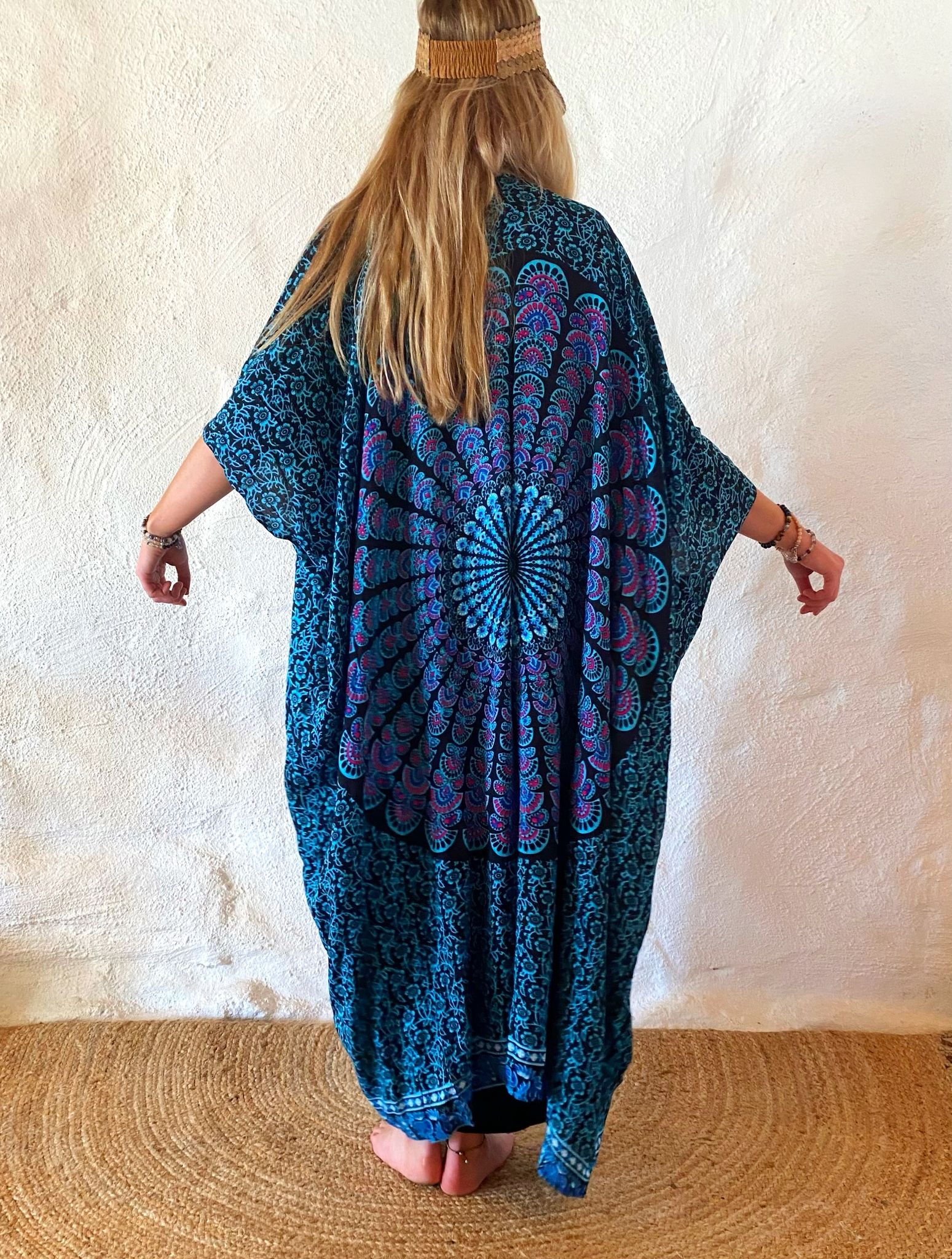 Mandala kaftan svart/turkos