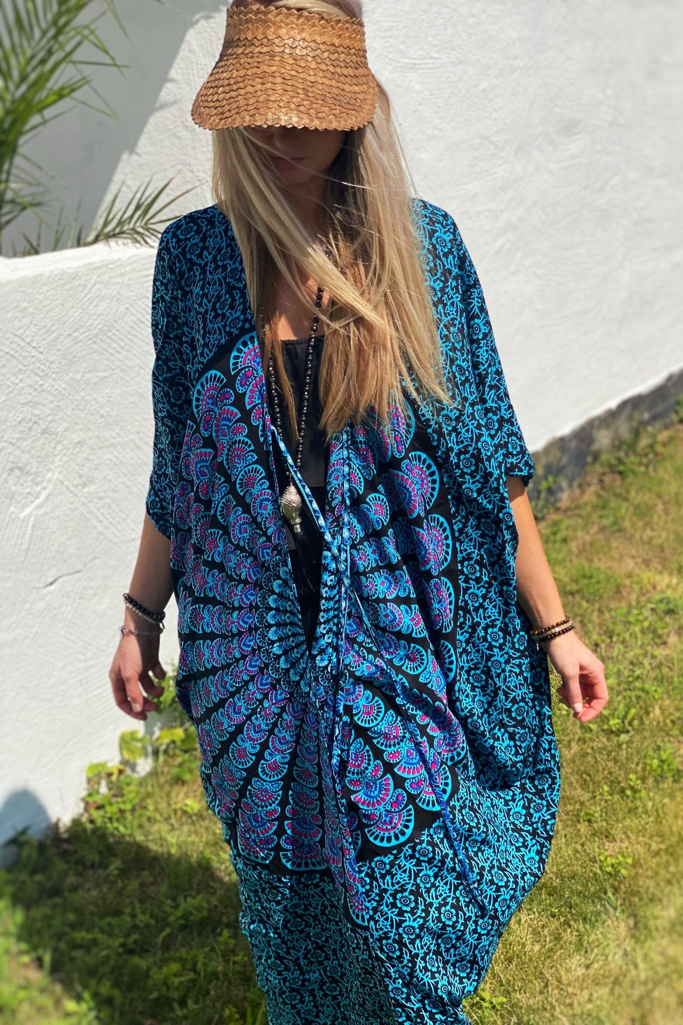 Mandala kaftan svart/turkos