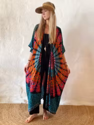 Mandala kaftan svart/orange/turkos/rosa