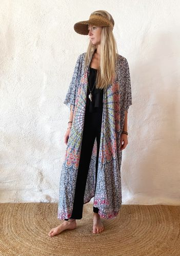 Mandala kaftan grå/vit/orange/rosa