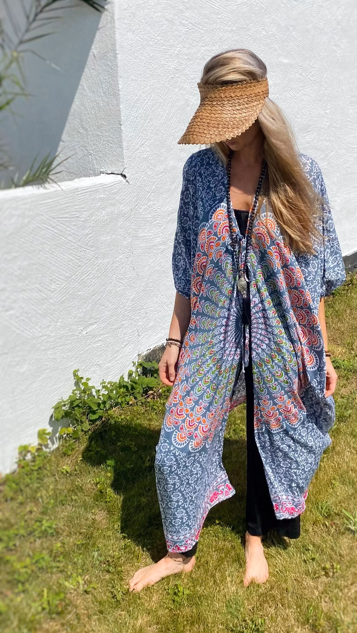 Mandala kaftan grå/vit/orange/rosa