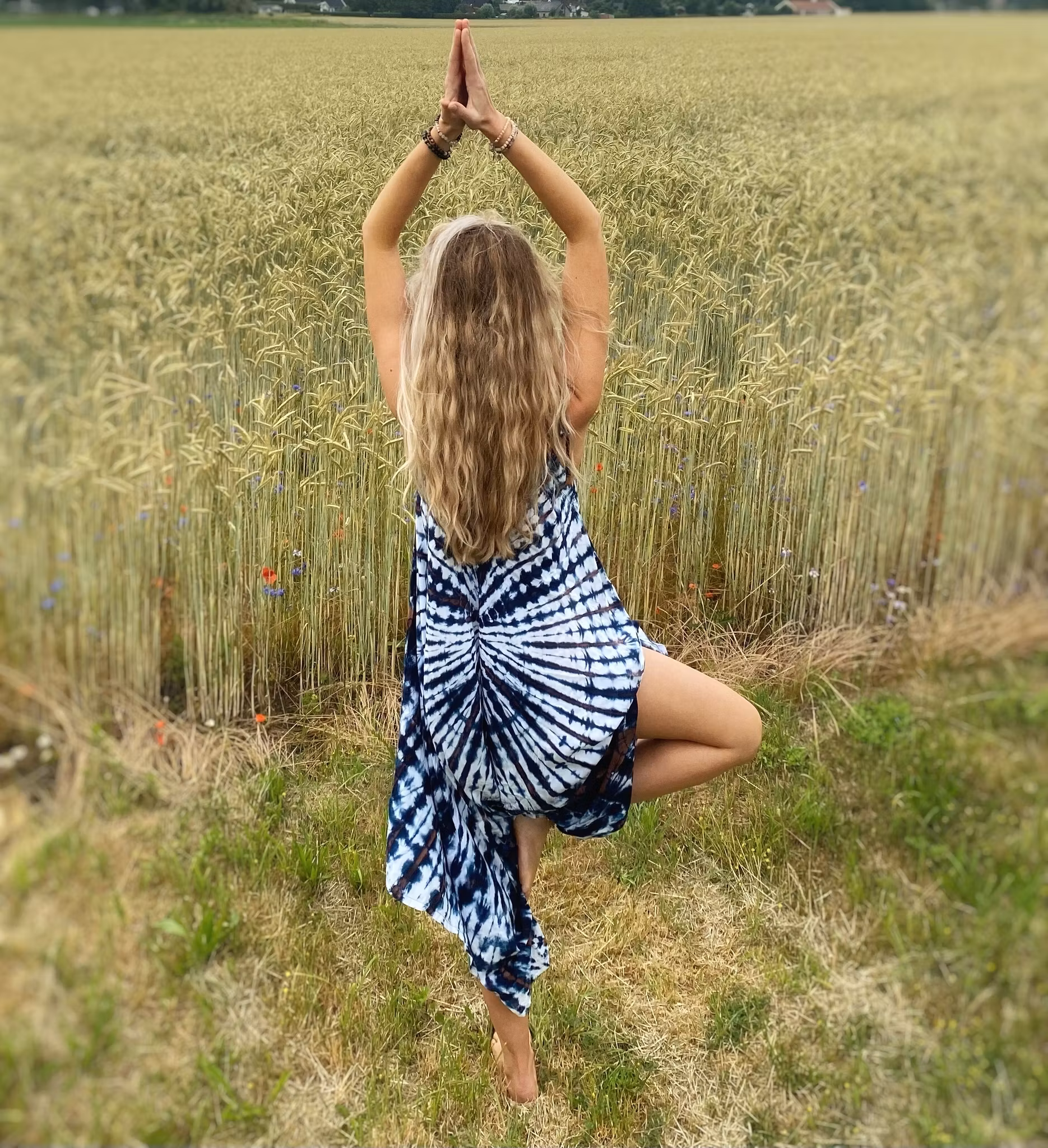 Byxdress jumpsuit tiedye blå/vit/brun