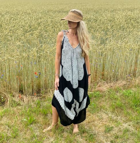 Byxdress jumpsuit mandala svart/vit