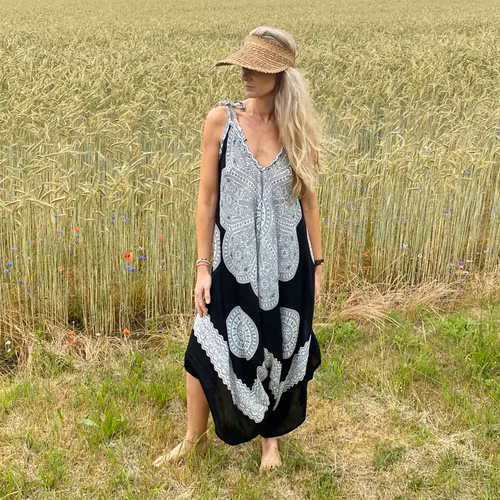 Byxdress jumpsuit mandala svart/vit