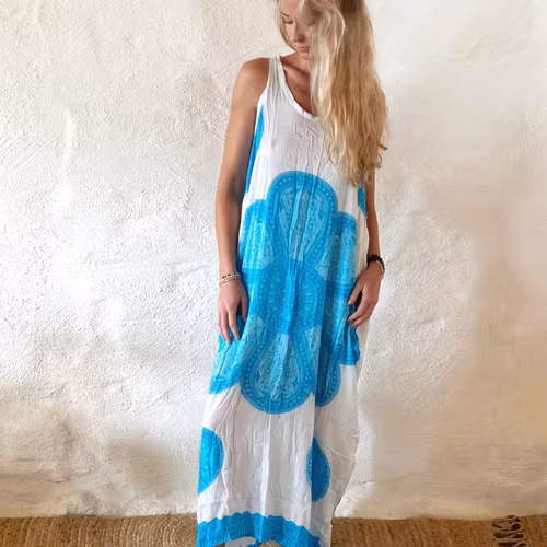 Klänning mandala vit/blå