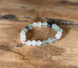 Armband bergkristall, fluorit & Fatimas hand i silver