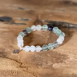 Armband bergkristall, fluorit & Fatimas hand i silver