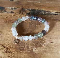 Armband bergkristall, fluorit & Aum i silver