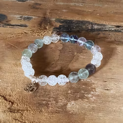 Armband bergkristall, fluorit & Aum i silver