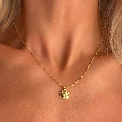 Halsband guldpläterad "livets blomma" i silver 925