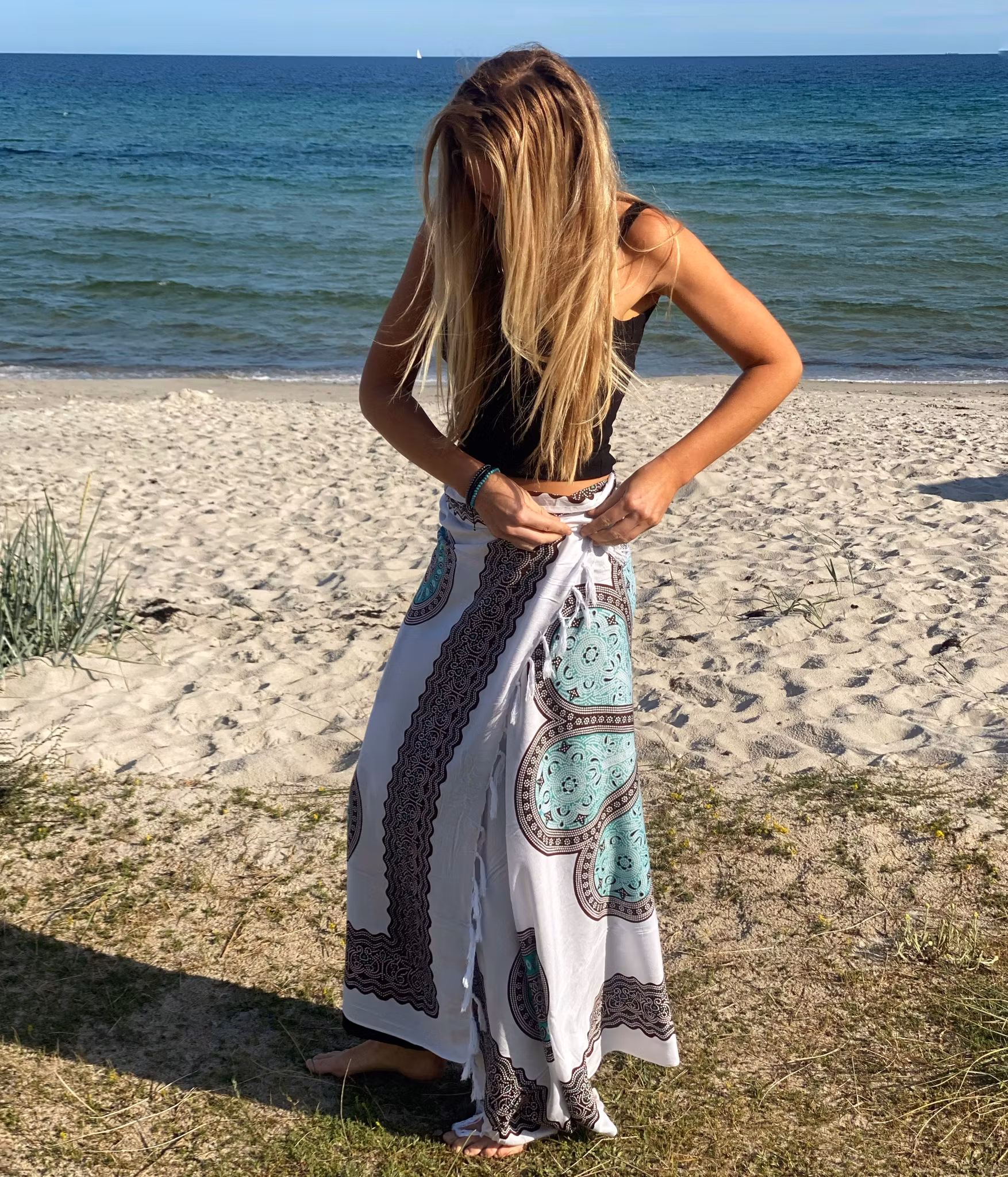 Sarong patma turkos/brun/vit