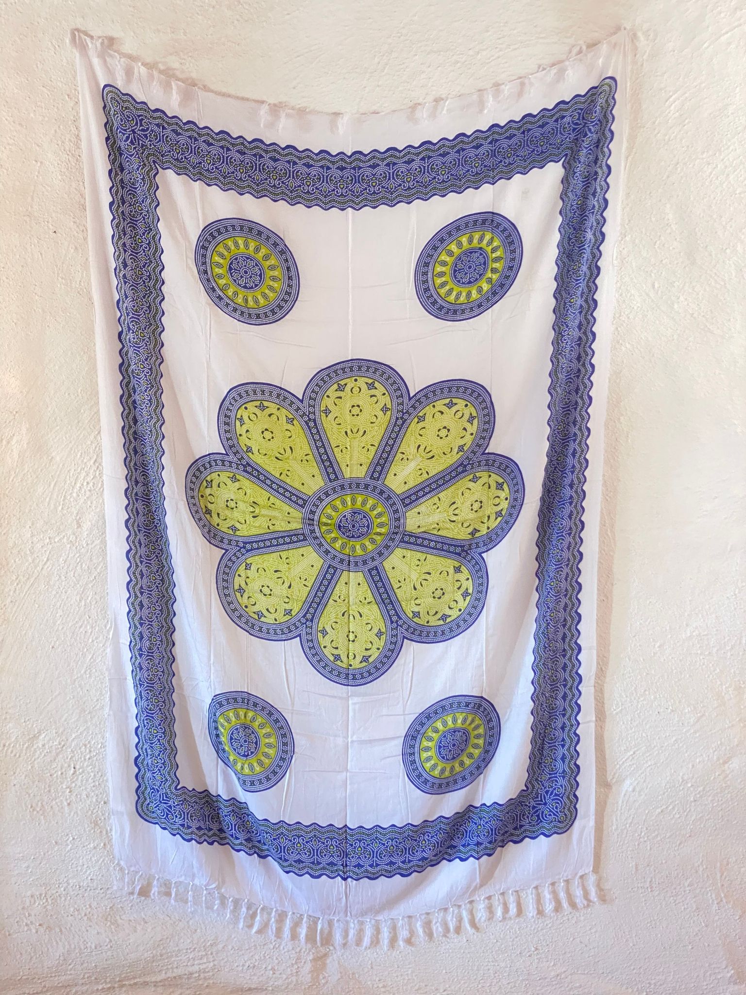 Sarong patma blå/lime/vit