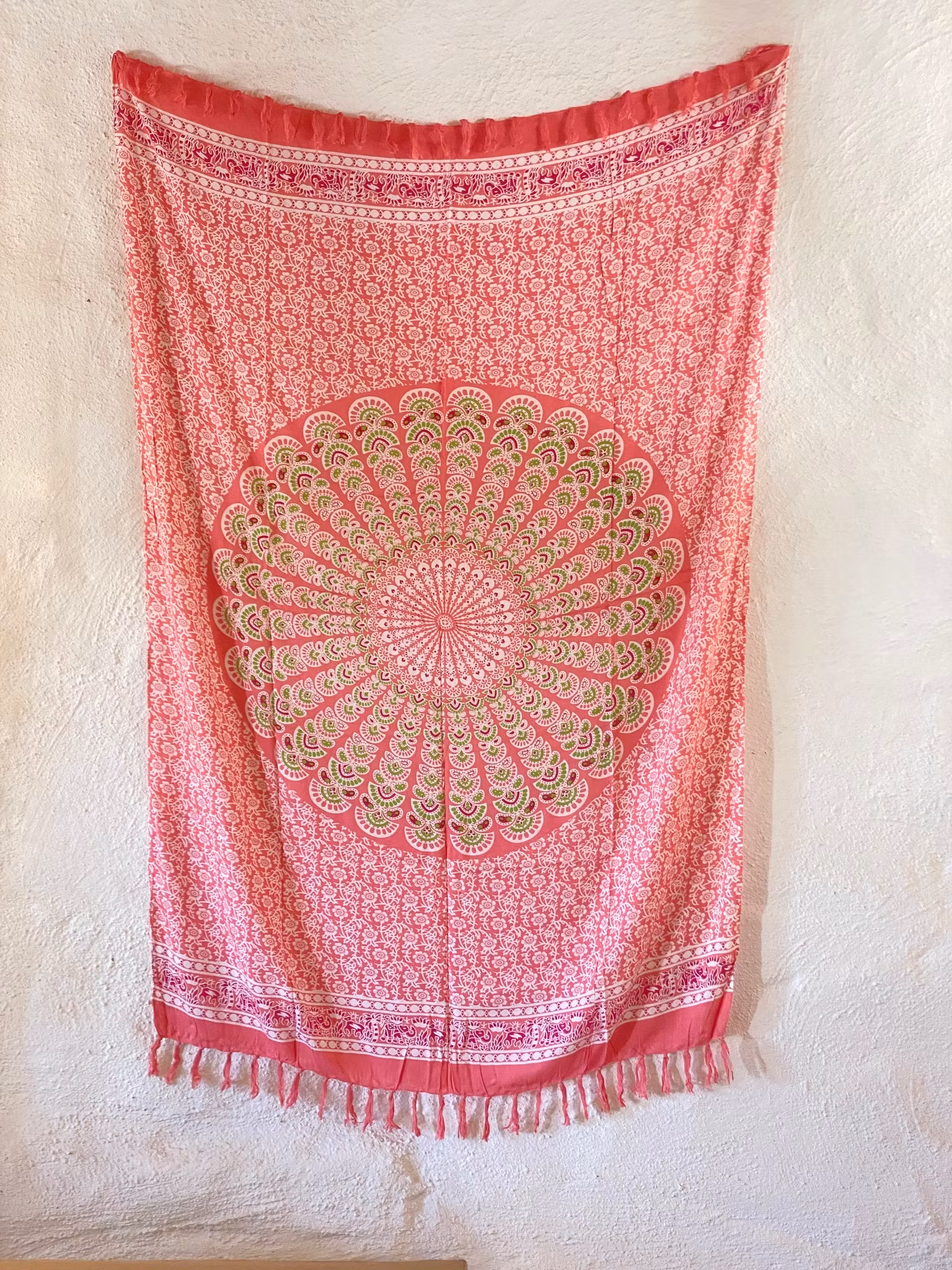 Sarong mandala rosa/vit/grön