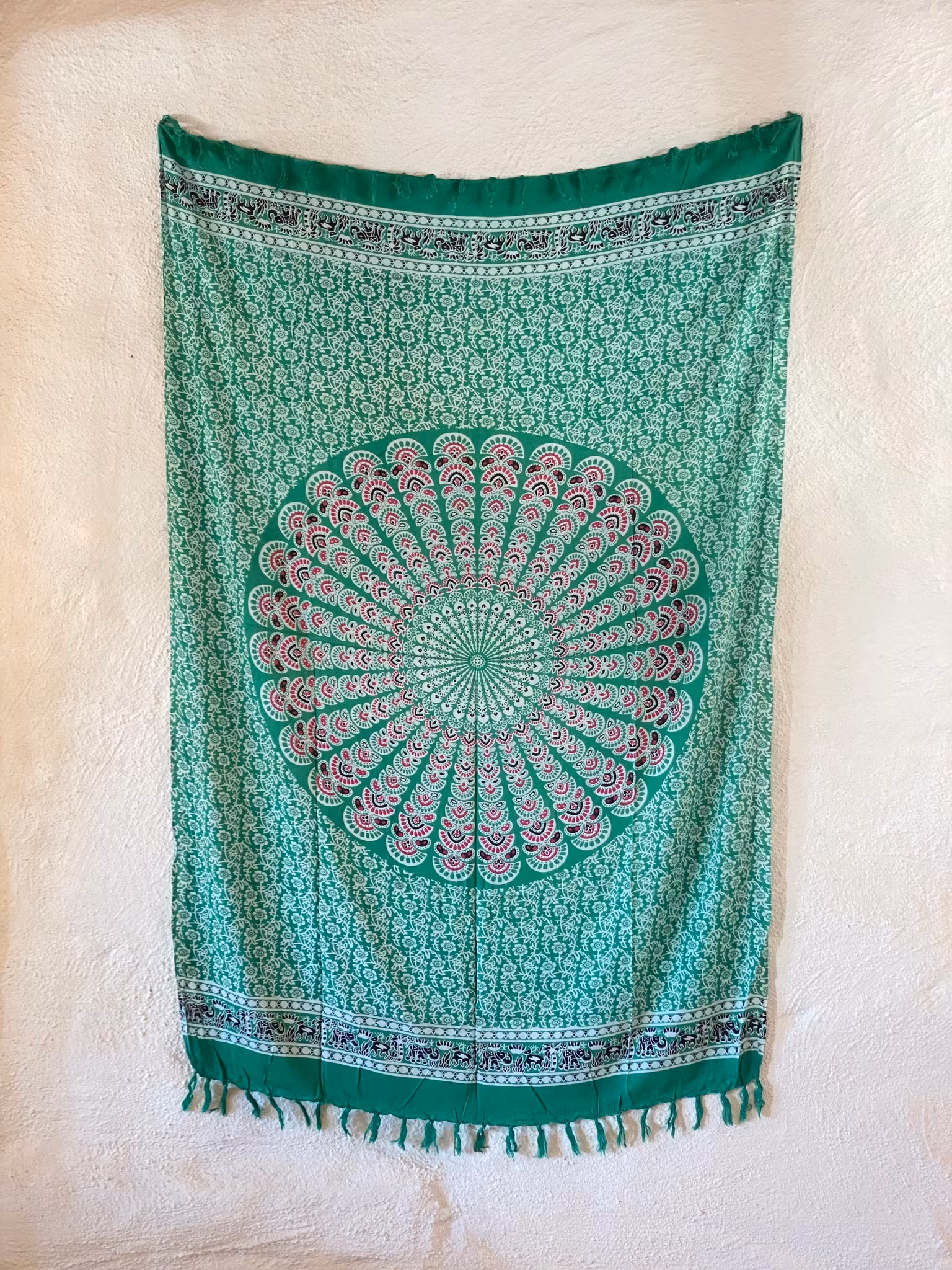 Sarong mandala grön/vit/rosa