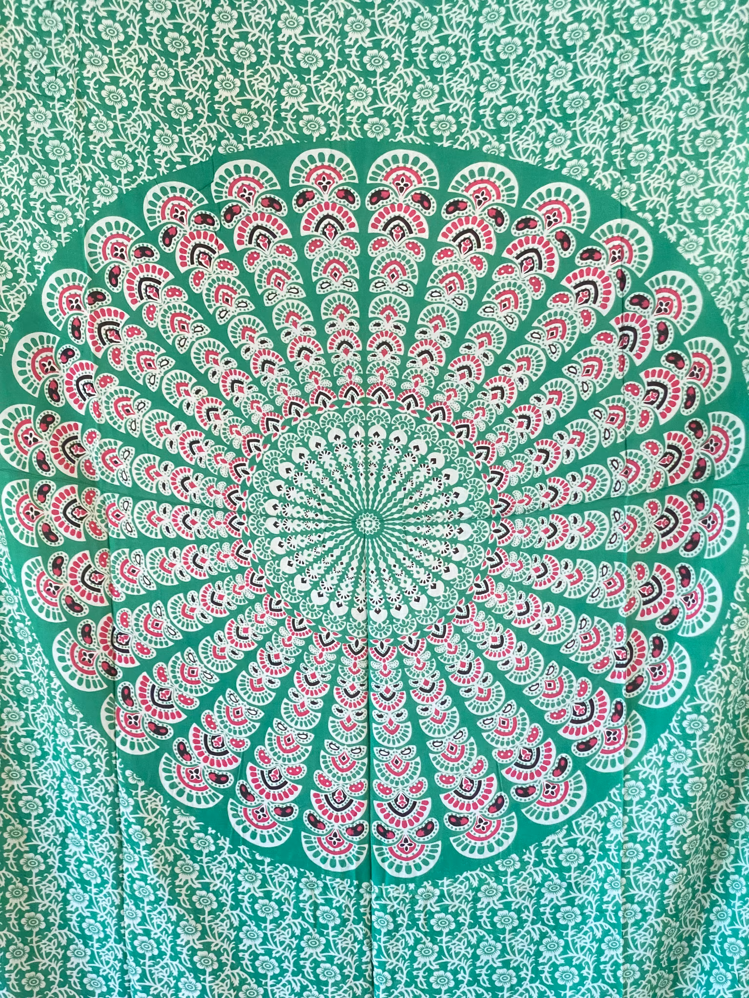 Sarong mandala grön/vit/rosa