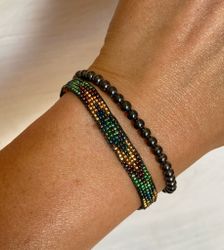 Armband miyuki pärlor grön/brun/blå