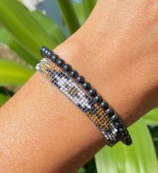 Armband miyuki pärlor grå/vit/guld