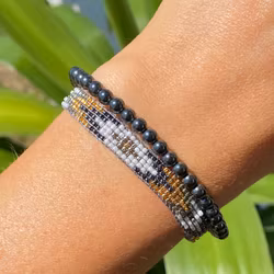 Armband miyuki pärlor grå/vit/guld