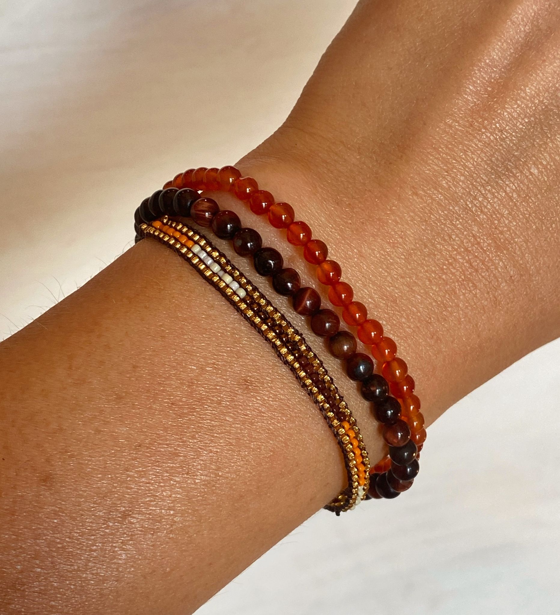 Armband miyuki pärlor brun/orange/guld