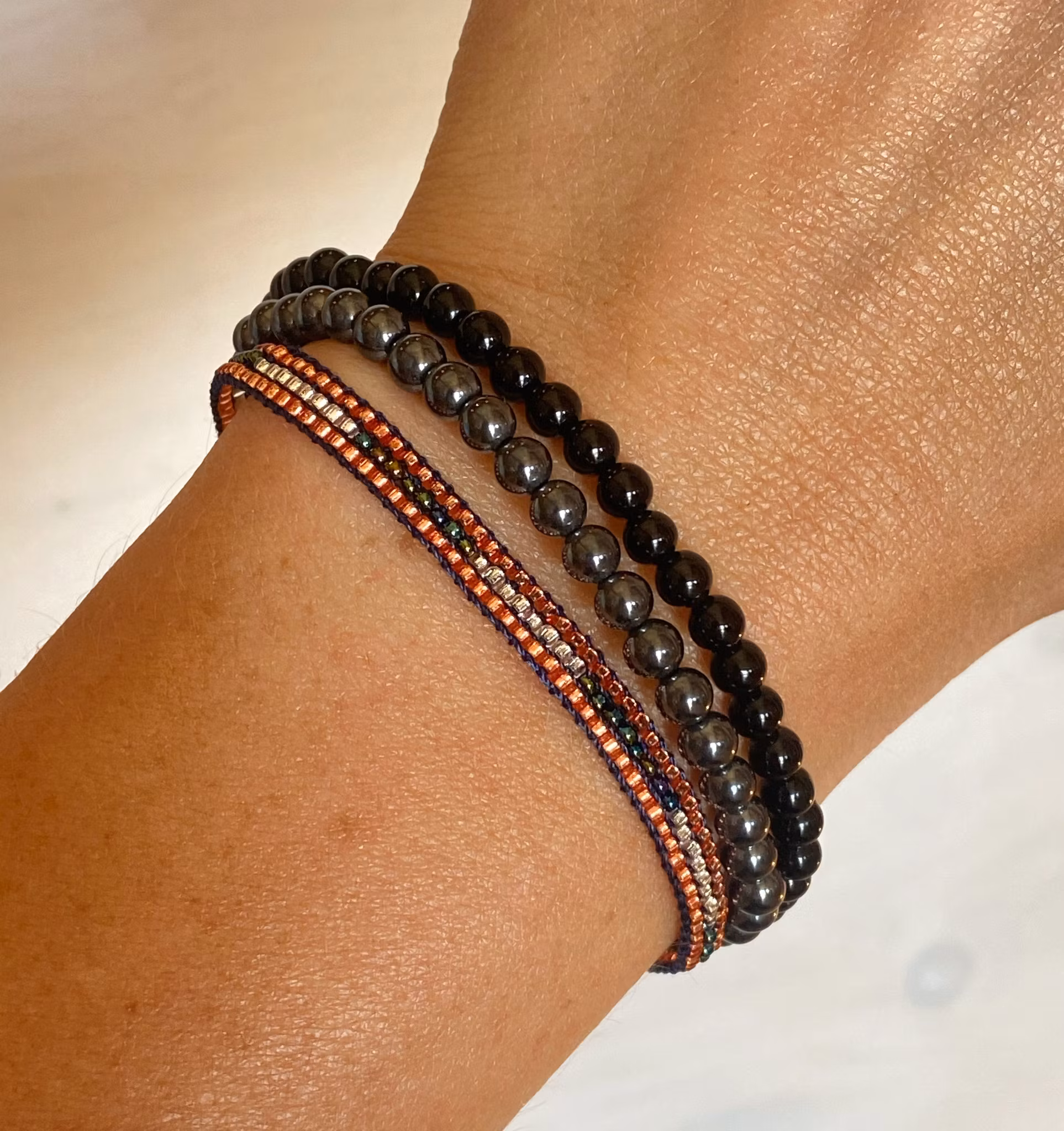 Armband miyuki pärlor gammelrosa/blå/vit