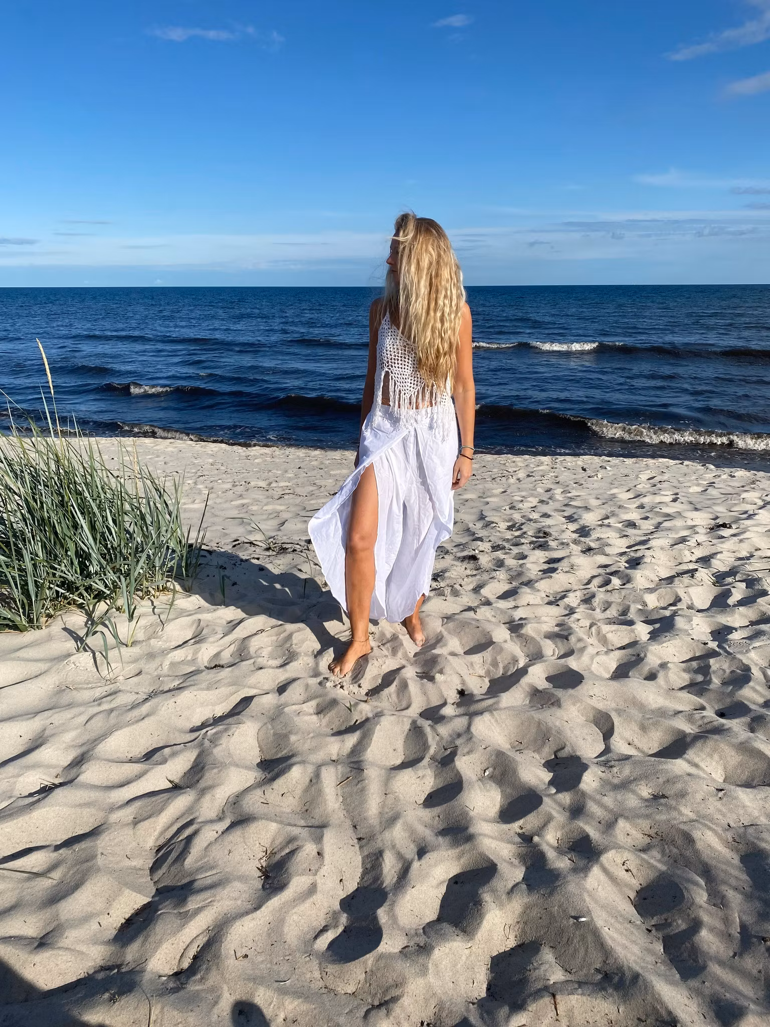 Vida byxor med slits vit