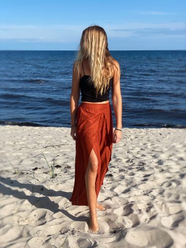 Vida byxor med slits terracotta