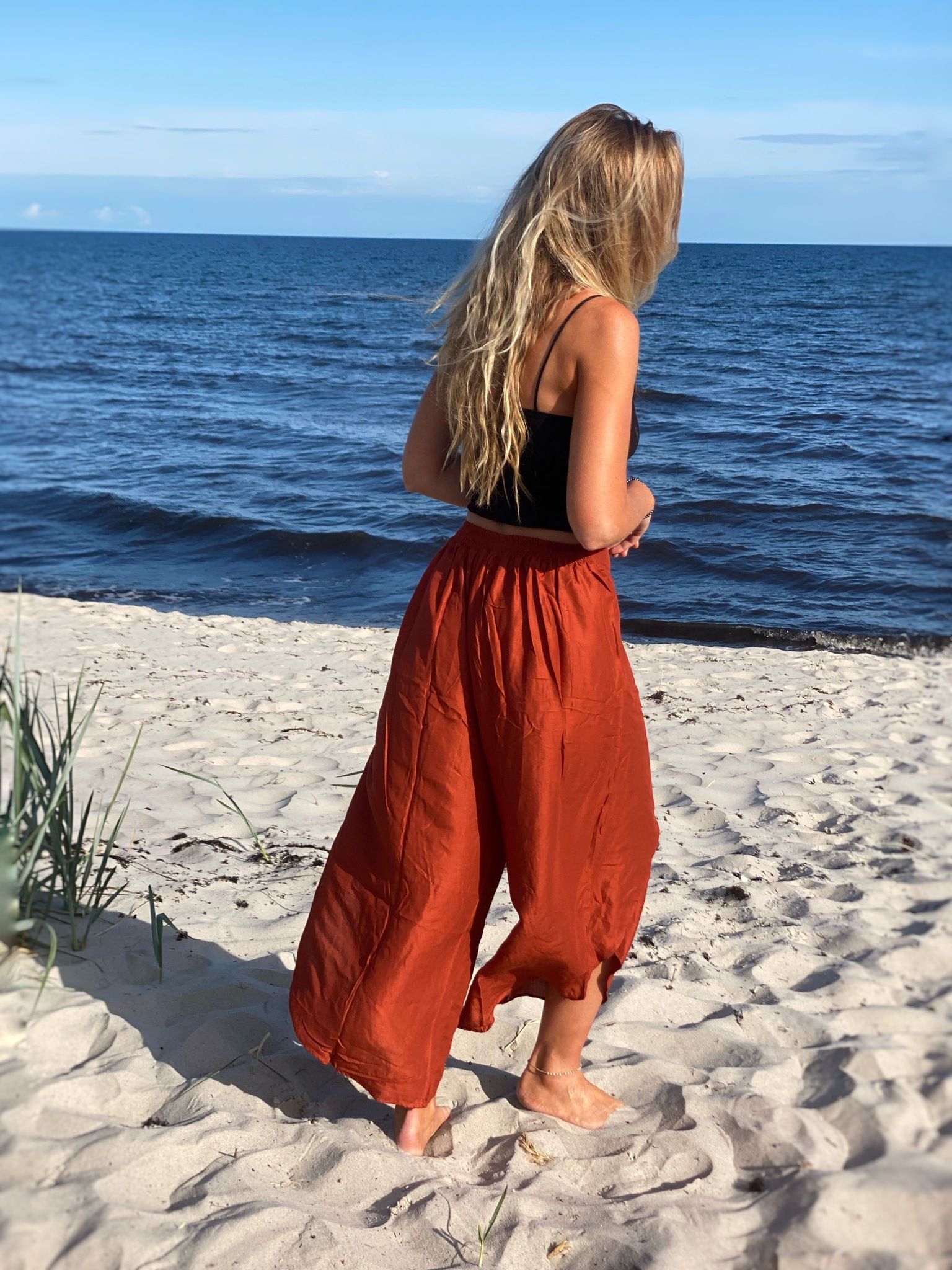 Vida byxor med slits terracotta