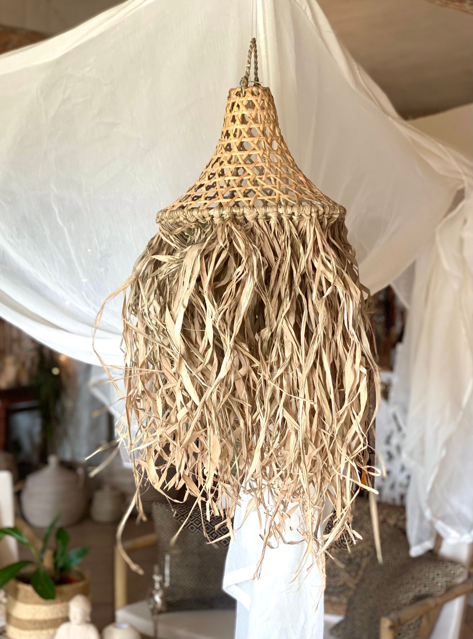 Lampskärm rotting och raffia liten