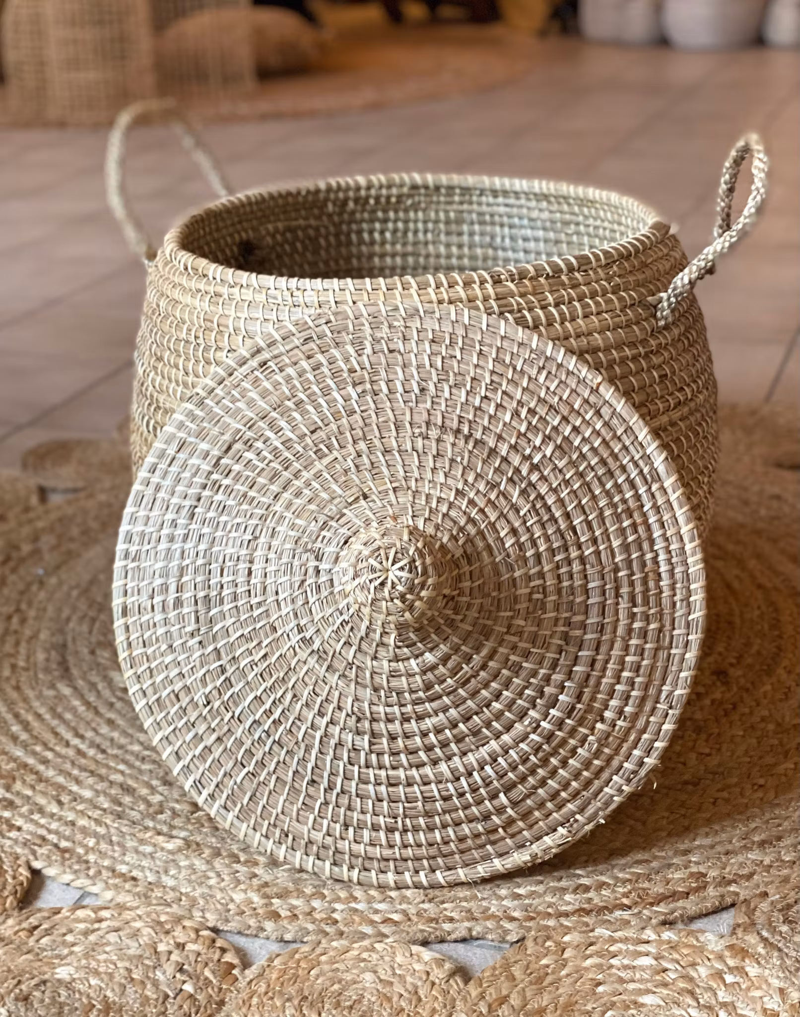 Set med 2 korgar natur rund