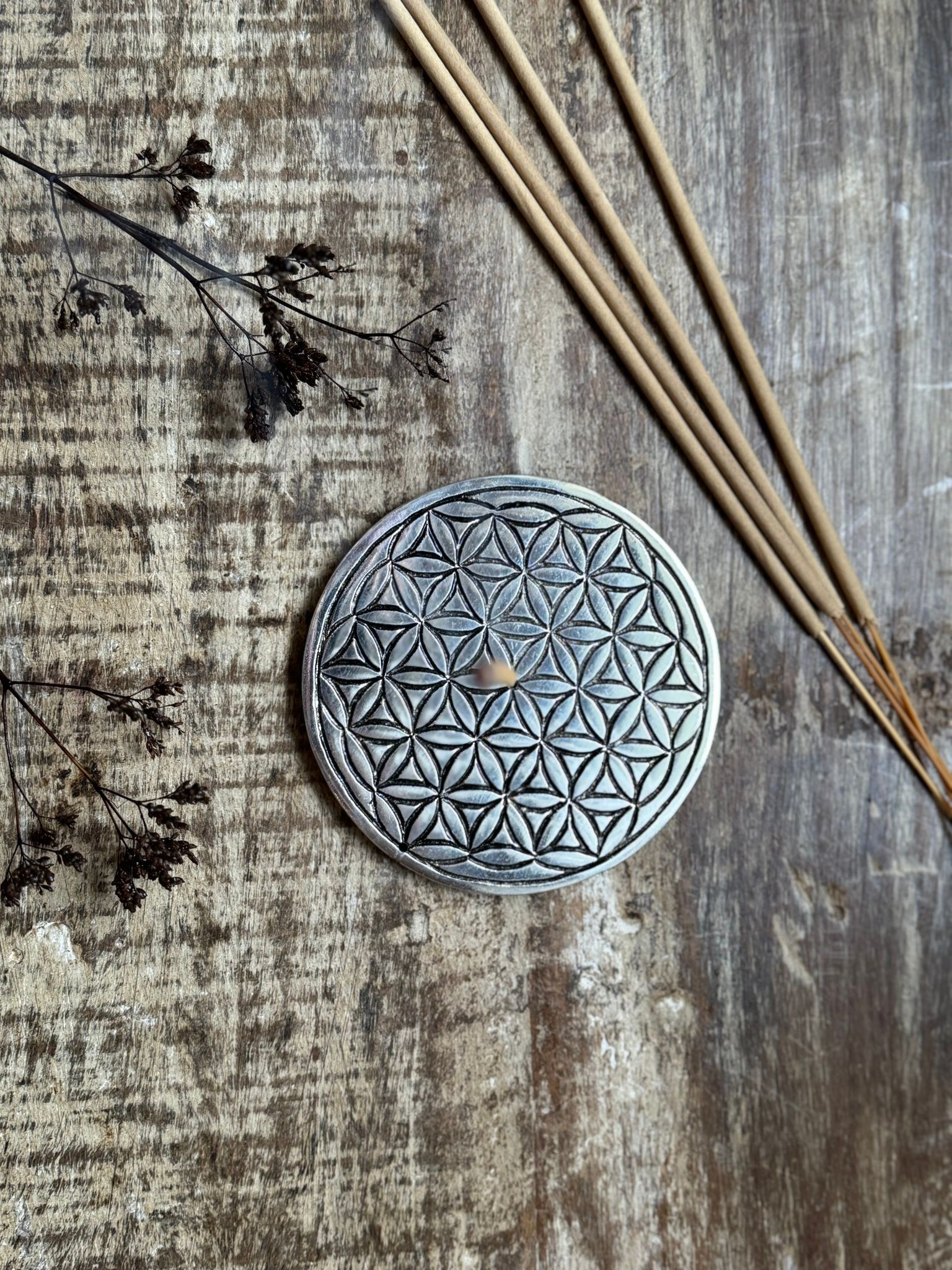 Flower of life rökelsehållare fat silver